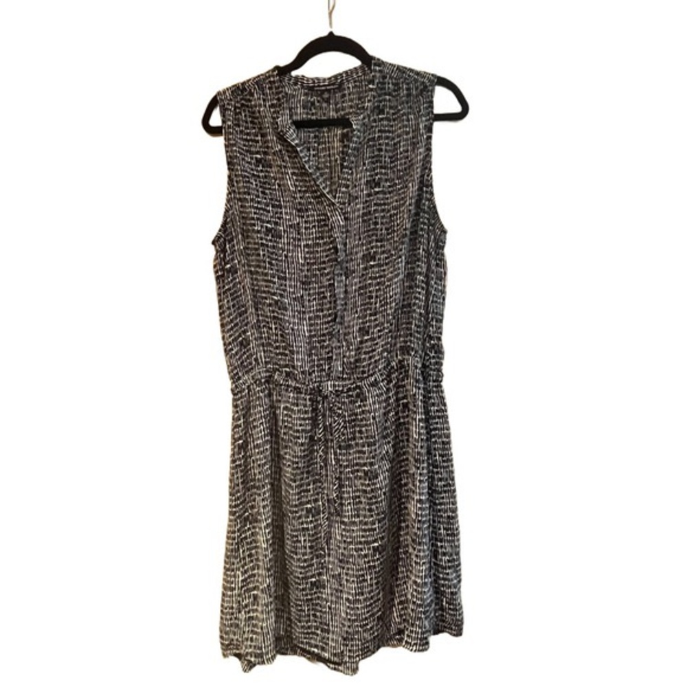 Hilary Radley Sleeveless Dress 12 Black and White Pattern Drawstring Waist
